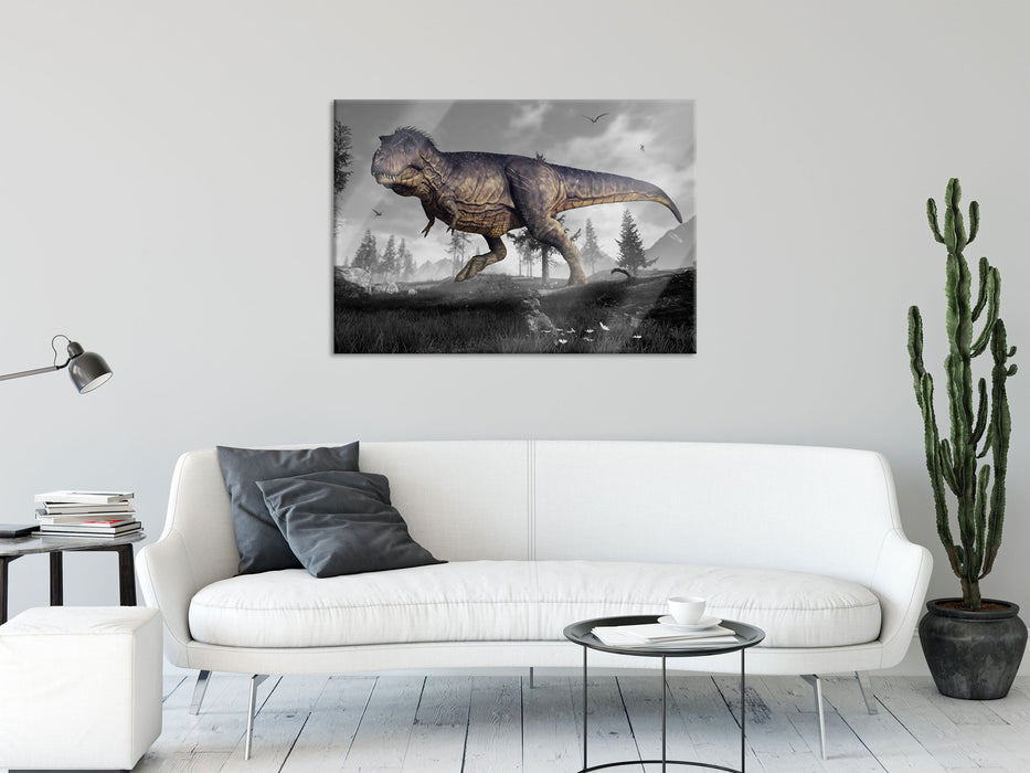 T-Rex Dinosaurier in der Natur, Glasbild
