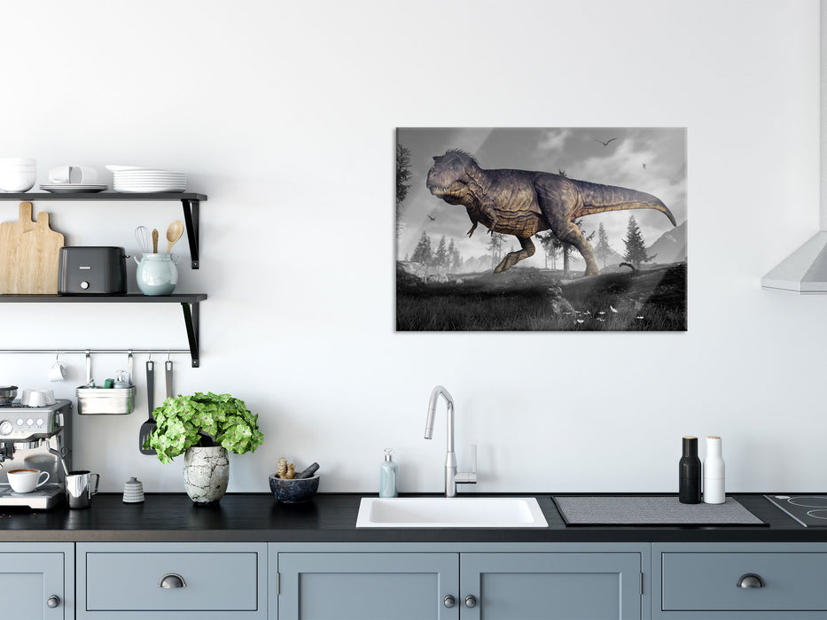 T-Rex Dinosaurier in der Natur, Glasbild