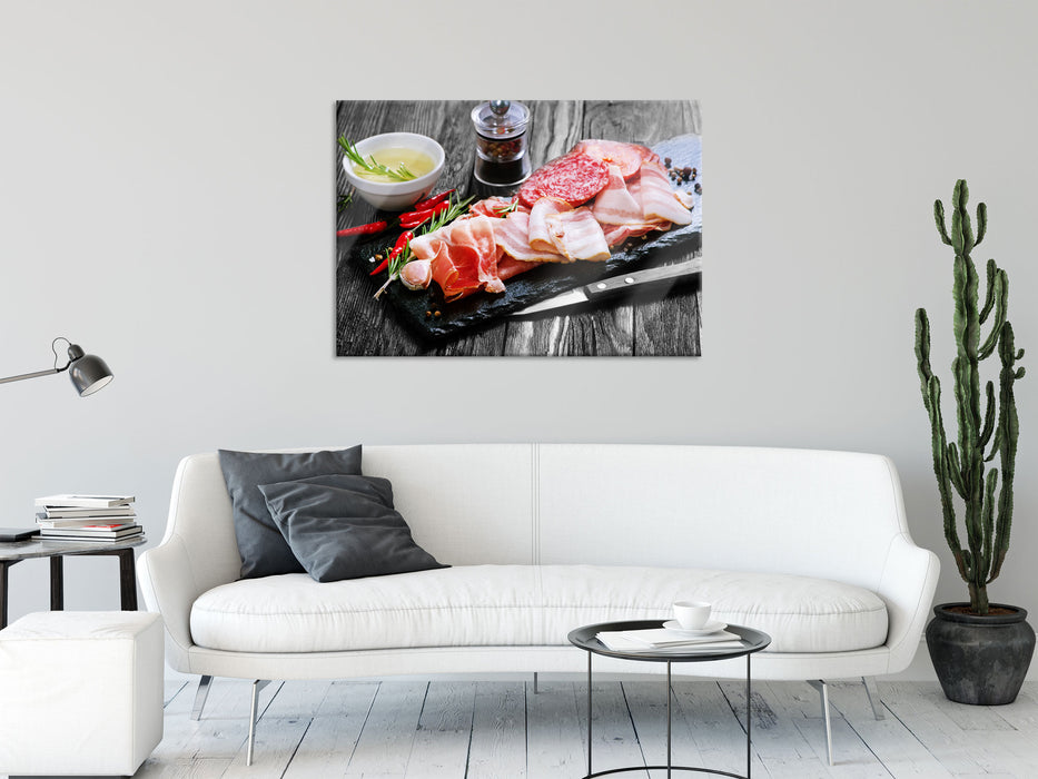 Antipasti Wurstsorten, Glasbild