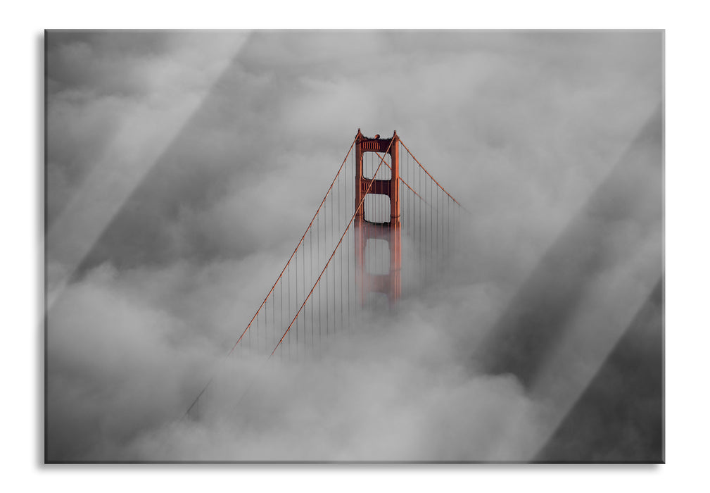 Pixxprint Golden Gate Bridge über den Wolken, Glasbild