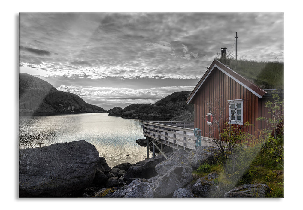 Sonnenaufgang am Fjord Norwegens, Glasbild