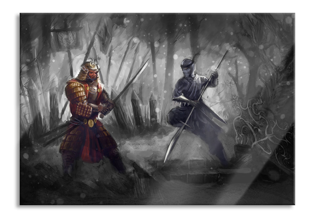 Pixxprint Kampf zwischen Samurai und Ninja, Glasbild