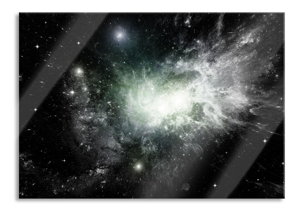 ferne Galaxie im Sternenstaub, Glasbild