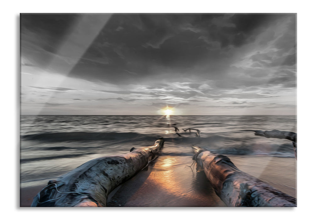 Pixxprint Strand Öl Effekt, Glasbild