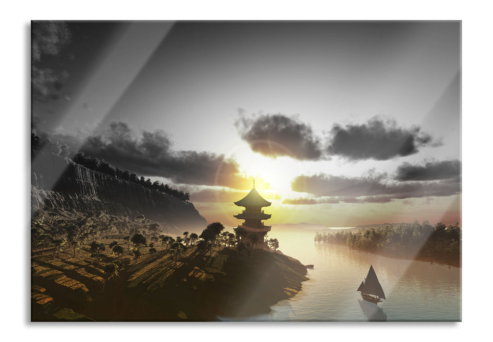 Pixxprint Chinesisches Haus am See, Glasbild