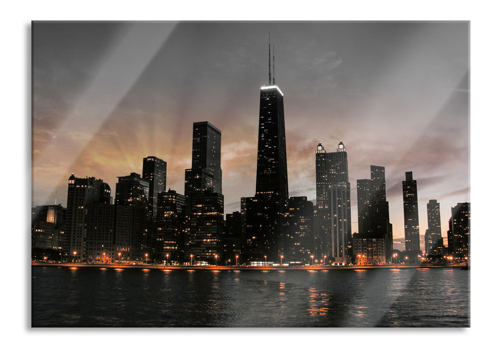 Pixxprint Chicago-Wolkenkratzer-Silhouette, Glasbild