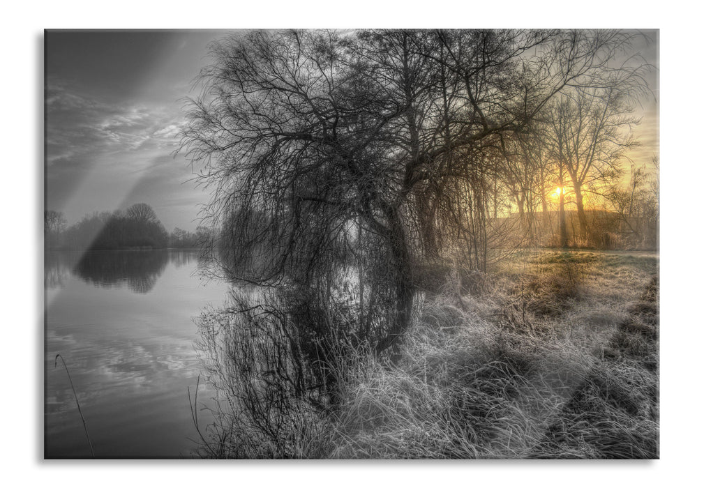 Pixxprint Landschaft im Morgengrauen, Glasbild