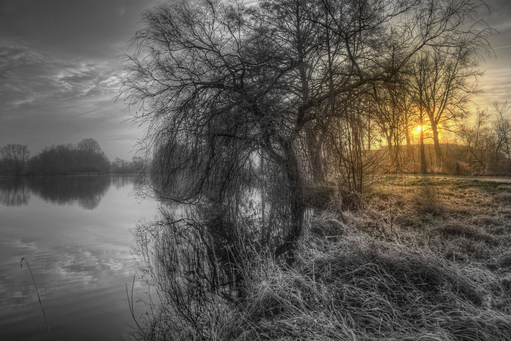 Landschaft im Morgengrauen, Glasbild