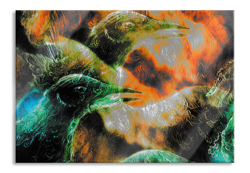 Pixxprint Vogel Phönix Collage, Glasbild