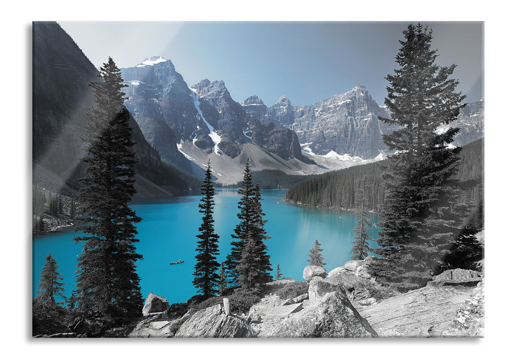 Moraine Lake kanadische Berge, Glasbild
