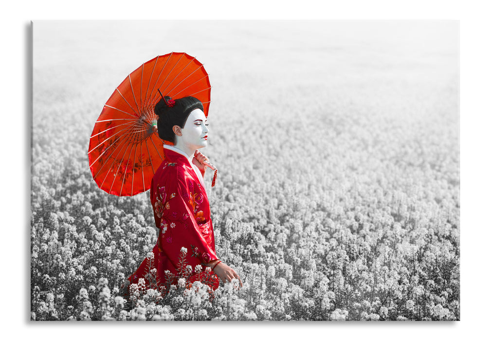 Geisha auf dem Feld, Glasbild