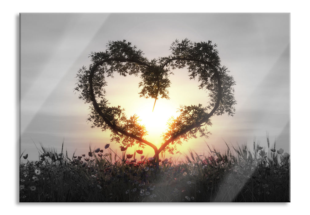 Pixxprint Herz aus Bambus, Glasbild