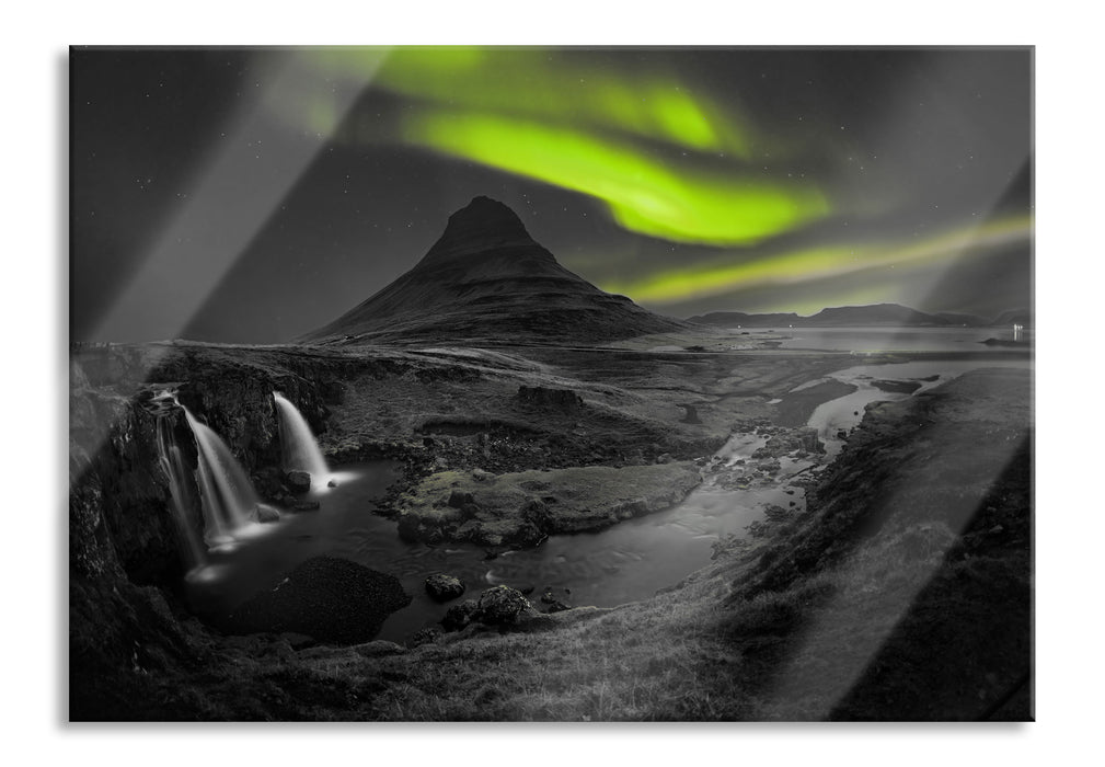 Pixxprint Kirkjufell Wasserfall, Glasbild