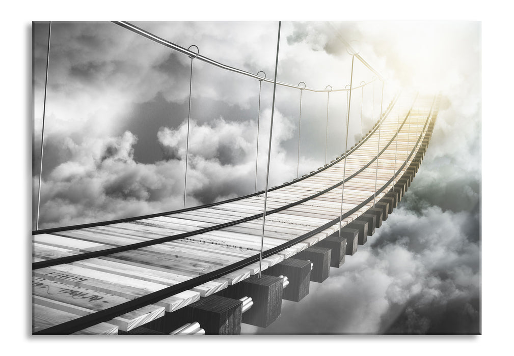 Hölzerne Brücke in den Wolken, Glasbild