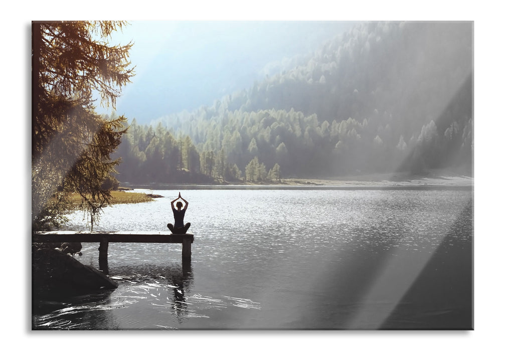 Pixxprint Yoga am See, Glasbild