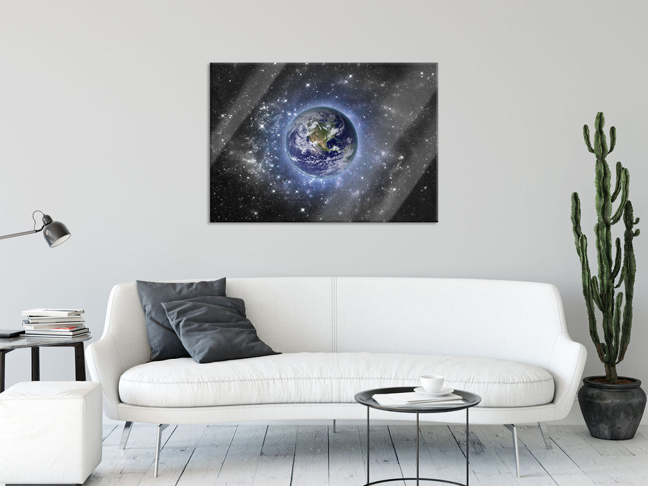 Planet Erde im Weltraum, Glasbild