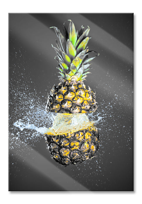 Pixxprint Ananas mit Wasser bespritzt, Glasbild