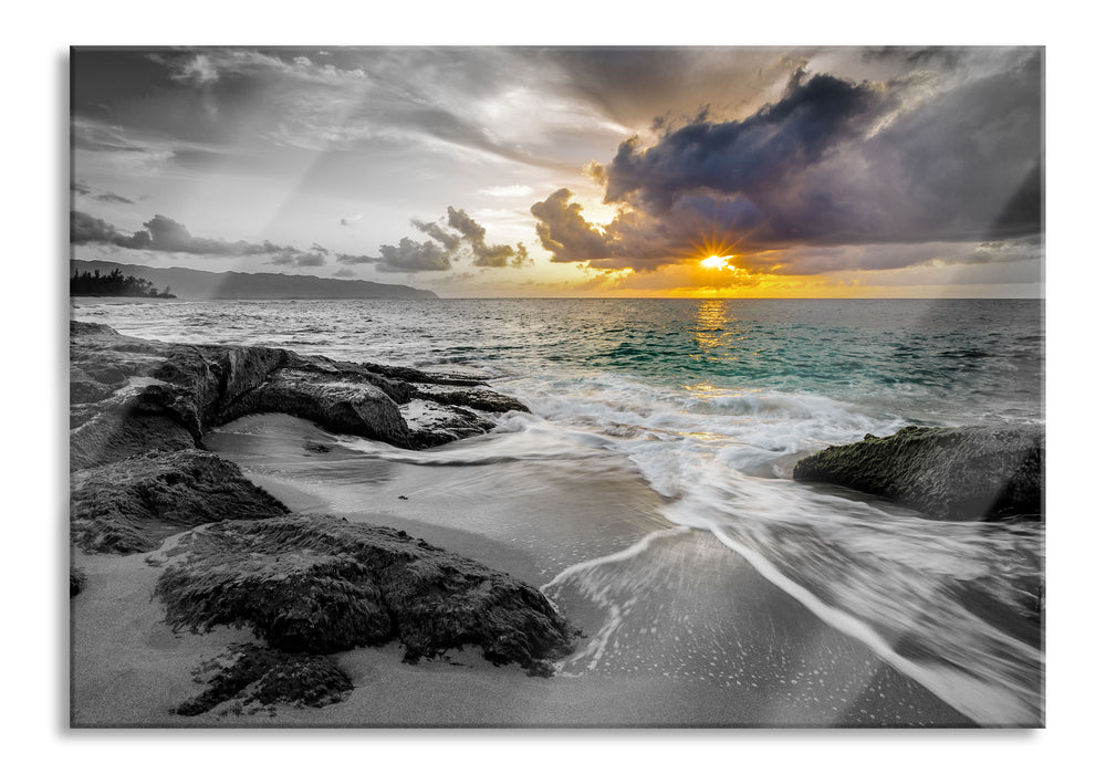 Pixxprint Sonnuntergang auf Hawaii, Glasbild