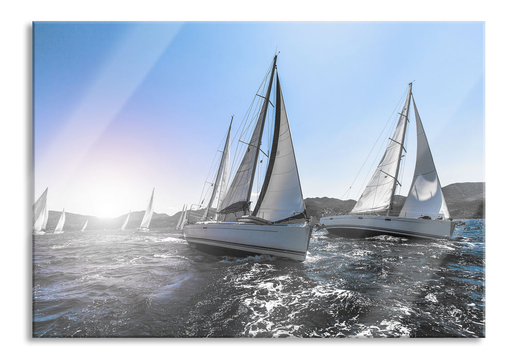 Pixxprint Luxusyachten bei Segelregatta, Glasbild