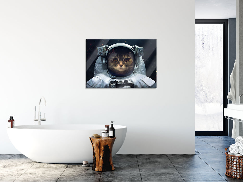 Astronautenkatze im Weltraum, Glasbild