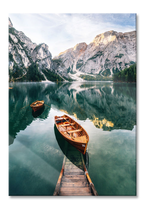 Pixxprint Bootsteg am Pragser Wildsee, Glasbild