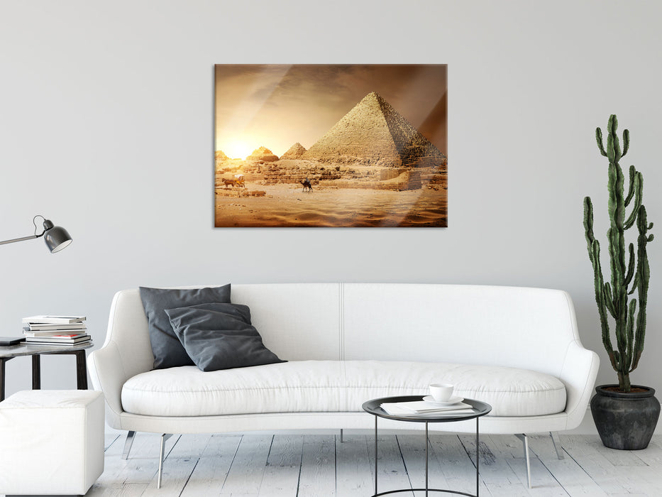Pyramiden in Ägypten bei Sonnenuntergang, Glasbild