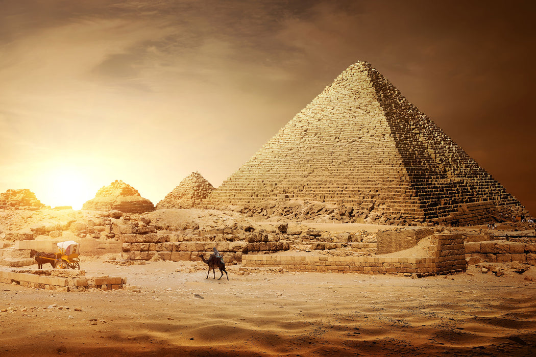 Pyramiden in Ägypten bei Sonnenuntergang, Glasbild