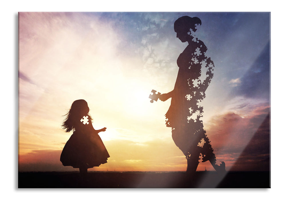 Pixxprint Silhouette Puzzle Mutter und Kind, Glasbild