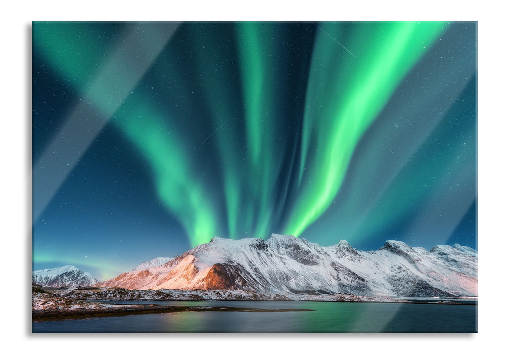 Pixxprint Nordlichter über Gletscher in Norwegen, Glasbild