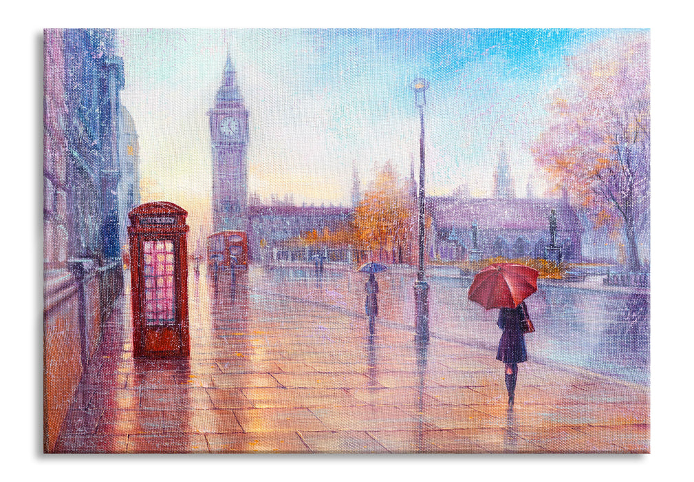 Regentag in London mit Big Ben, Glasbild