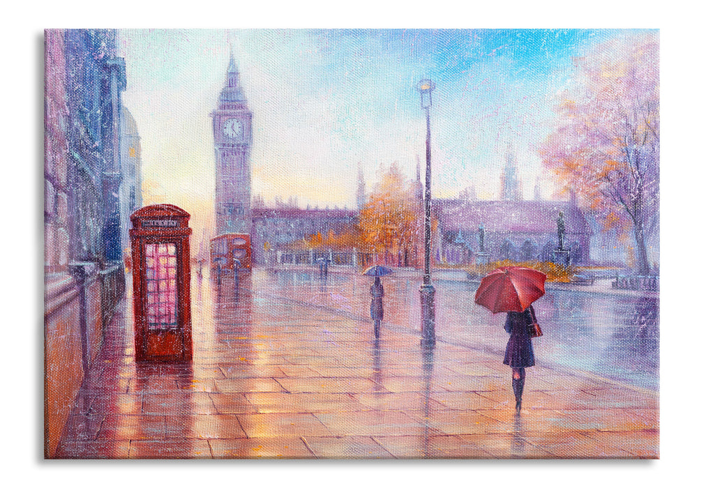 Pixxprint Regentag in London mit Big Ben, Glasbild