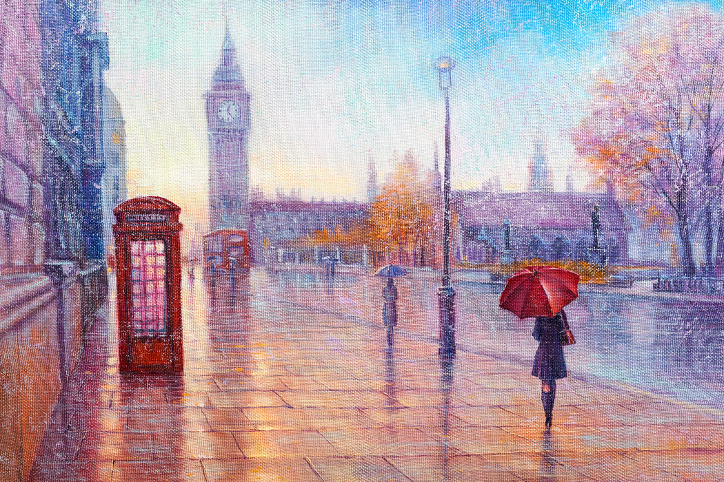 Regentag in London mit Big Ben, Glasbild