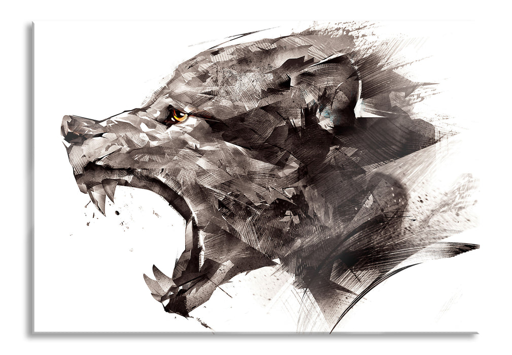 Abstrakter Wolfskopf im Profil, Glasbild