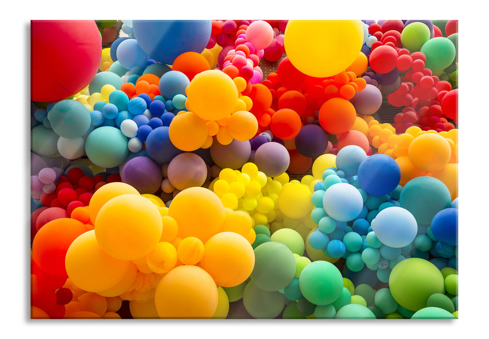 Pixxprint Hunderte bunte Luftballons, Glasbild