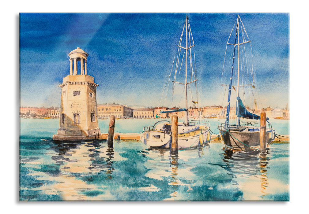 Segelschiffe im Hafen Venedigs, Glasbild
