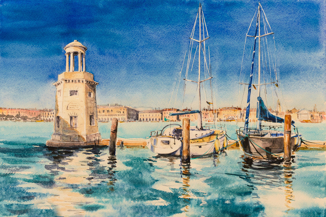 Segelschiffe im Hafen Venedigs, Glasbild