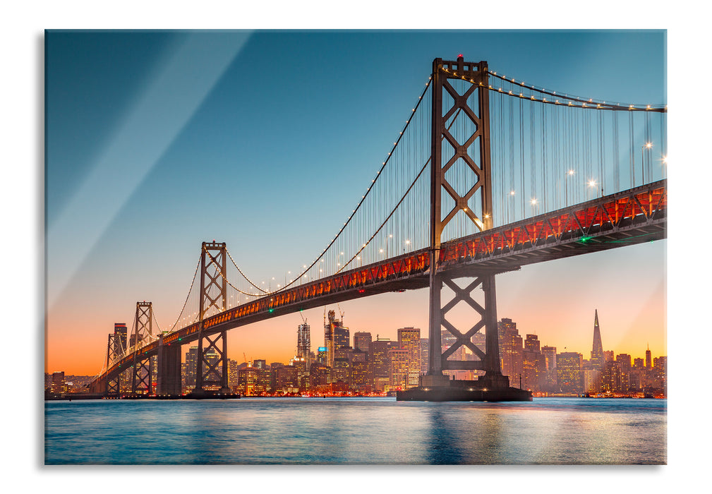Oakland Bay Brücke bei Sonnenuntergang, Glasbild