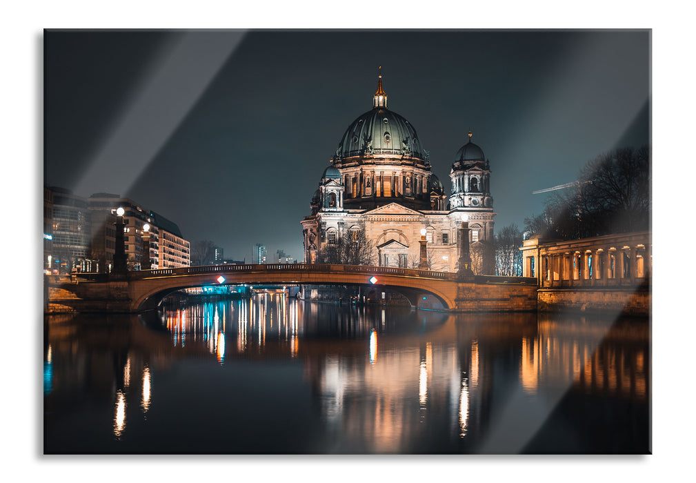 Pixxprint Berliner Dom an der Spree bei Nacht, Glasbild