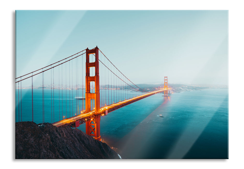 Pixxprint Golden Gate Bridge in der Abenddämmerung, Glasbild