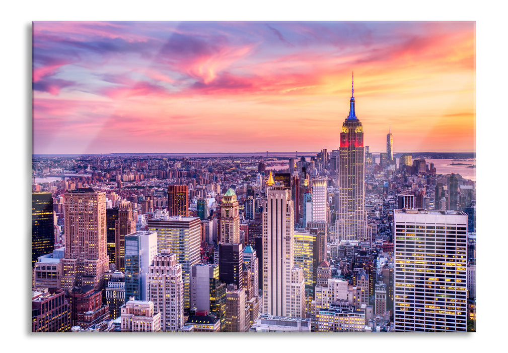 Pixxprint New York City bei Sonnenuntergang, Glasbild