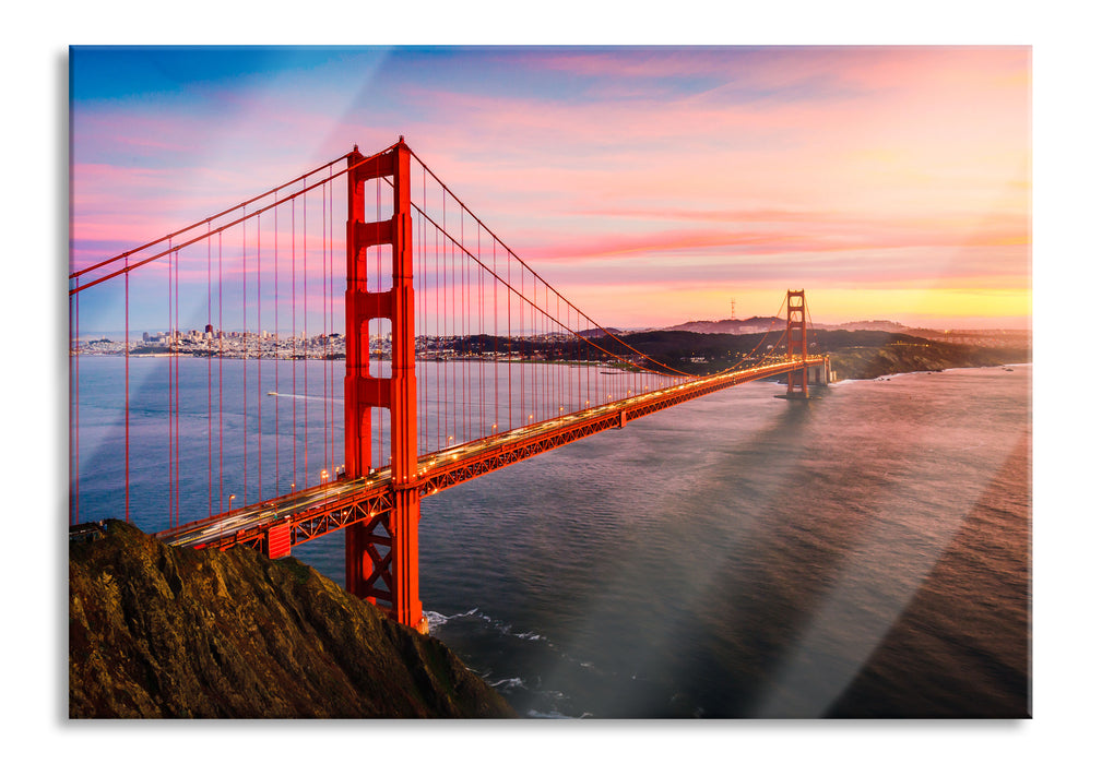 Golden Gate Bridge bei Sonnenuntergang, Glasbild