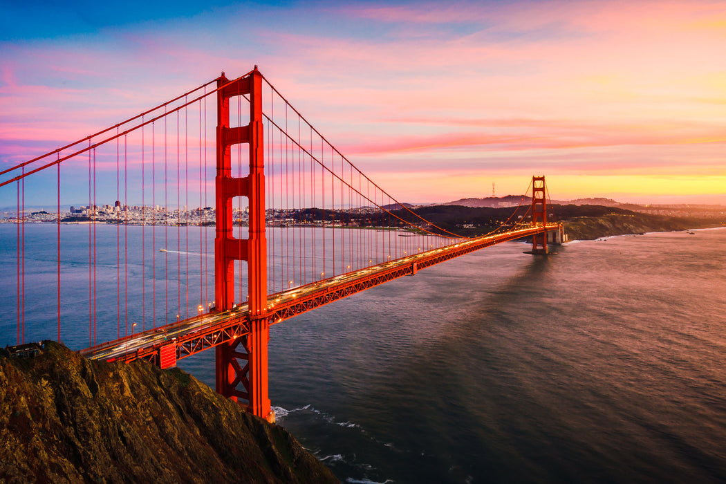 Golden Gate Bridge bei Sonnenuntergang, Glasbild