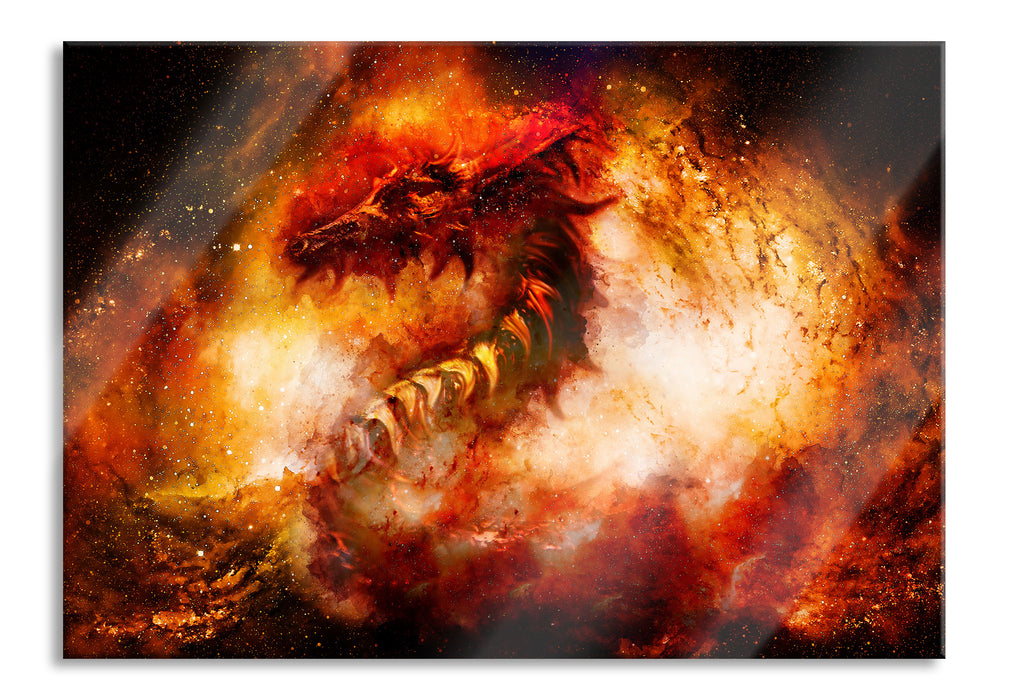 Pixxprint Abstrakter roter Feuerdrachen, Glasbild