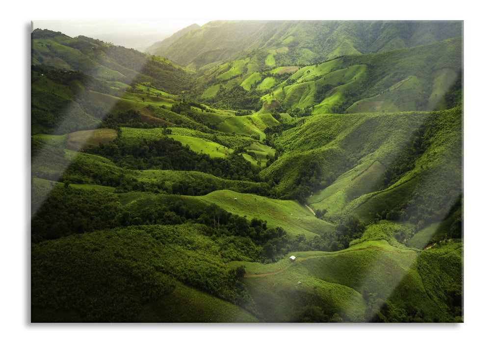 Pixxprint Grüne Berglandschaft in Thailand, Glasbild