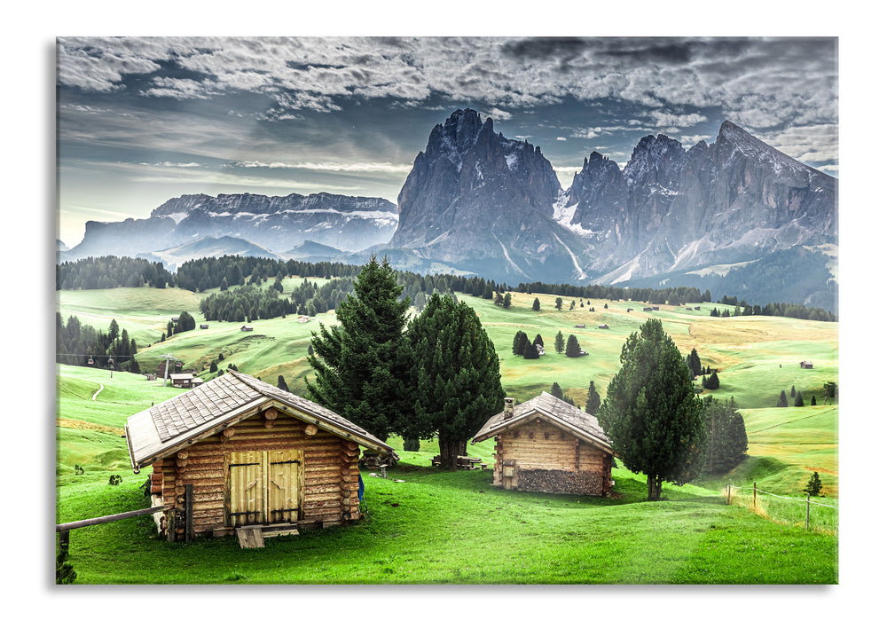 Blockhäuser in den Dolomiten, Glasbild