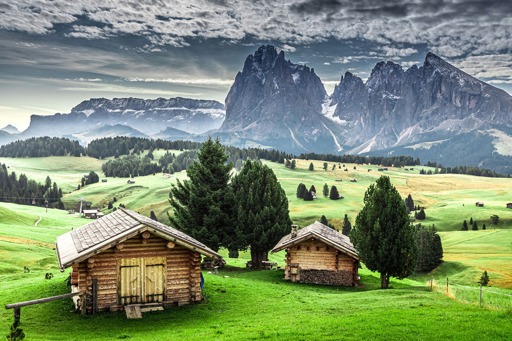 Blockhäuser in den Dolomiten, Glasbild