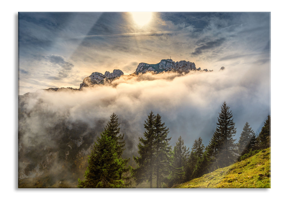 Aufsteigende Wolken in den Dolomiten, Glasbild