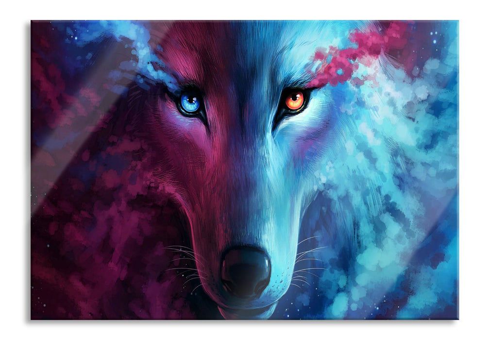 Pixxprint Abstrakter Wolf mit rauchenden Augen, Glasbild