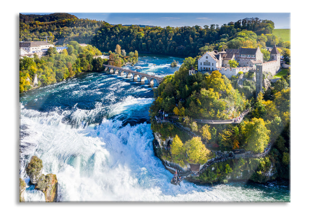 Pixxprint Panorama vom Rheinfall in der Schweiz, Glasbild