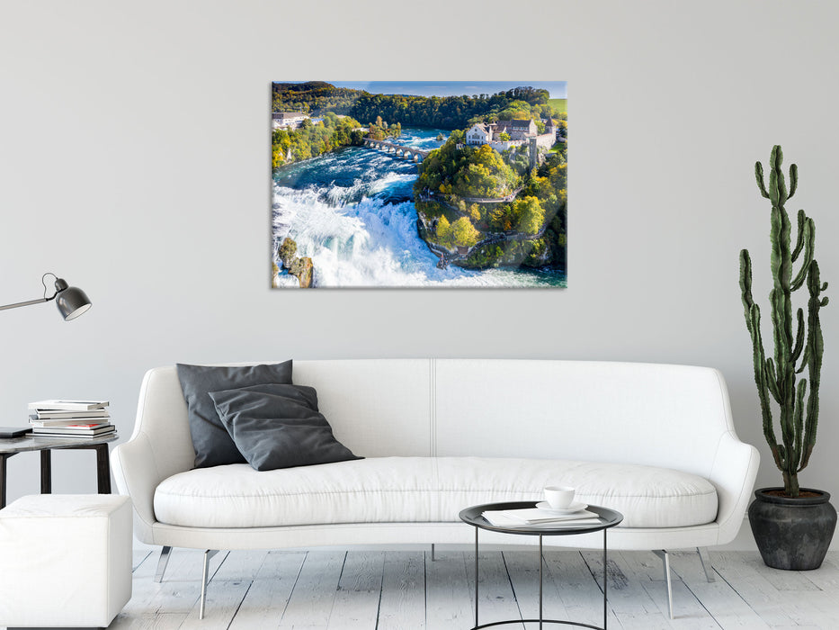 Panorama vom Rheinfall in der Schweiz, Glasbild